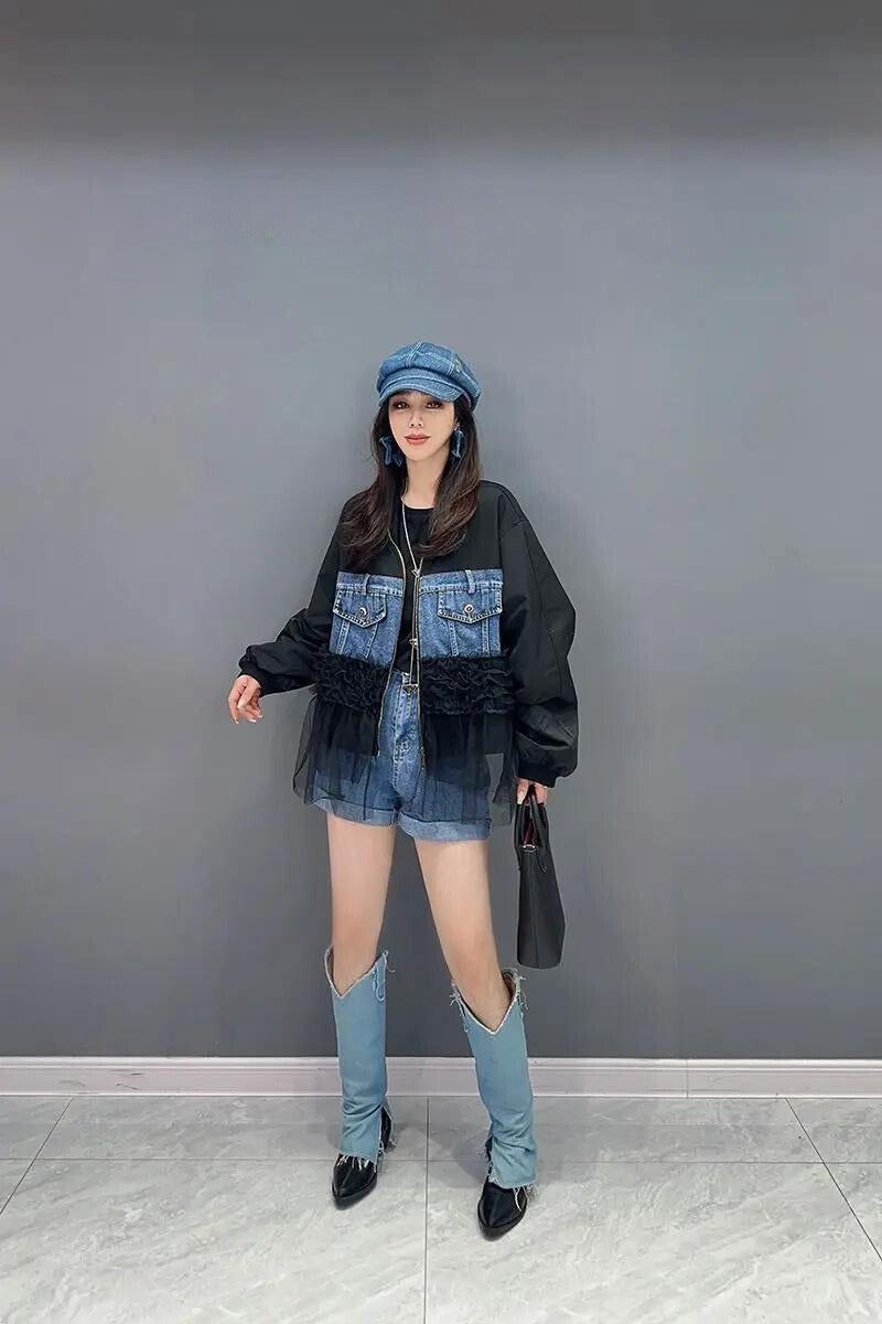 CUSTOM DESIGN MESH DENIM JACKET