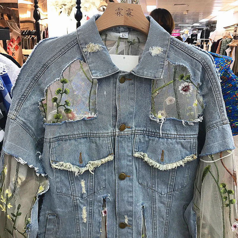 PATCHWORK LACE DENIM JACKET