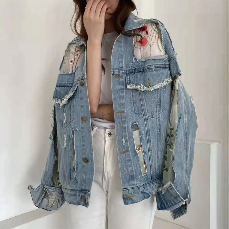PATCHWORK LACE DENIM JACKET