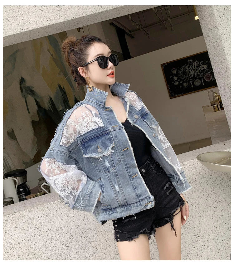 PATCHWORK LACE DENIM JACKET