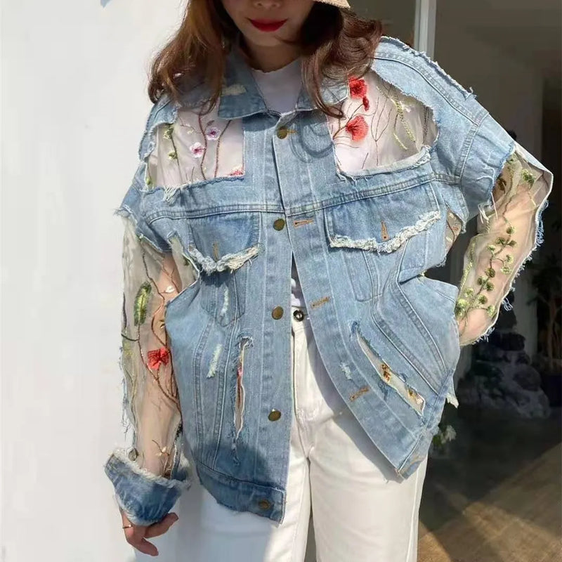 PATCHWORK LACE DENIM JACKET