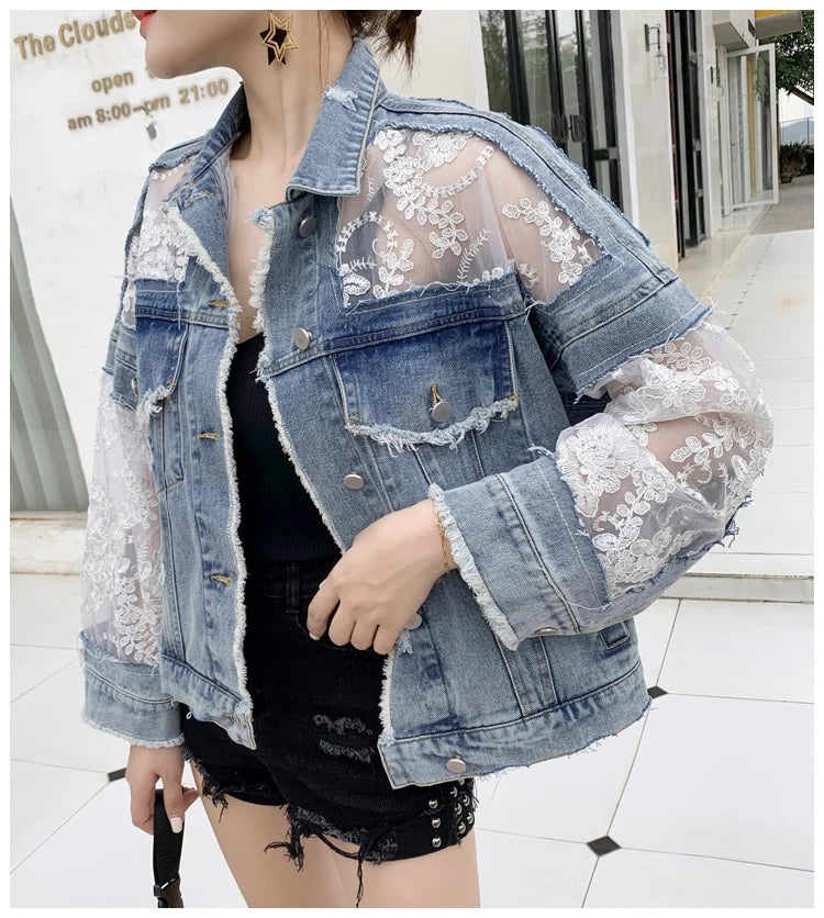 PATCHWORK LACE DENIM JACKET