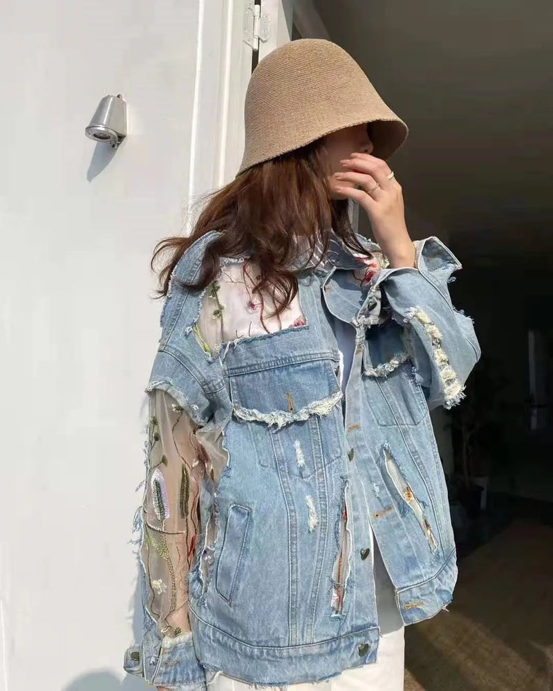 PATCHWORK LACE DENIM JACKET