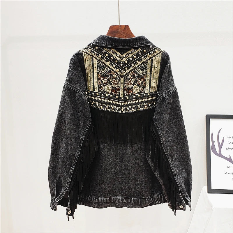 VINTAGE FRINGE LOOSE DENIM JACKET
