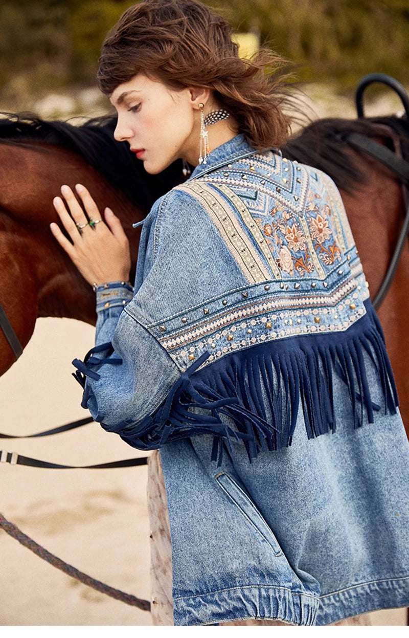 VINTAGE FRINGE LOOSE DENIM JACKET