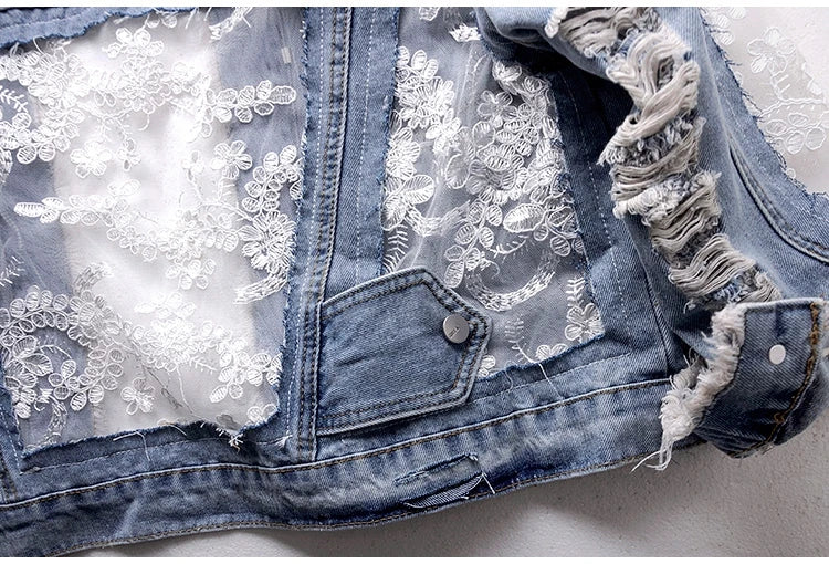 PATCHWORK LACE DENIM JACKET