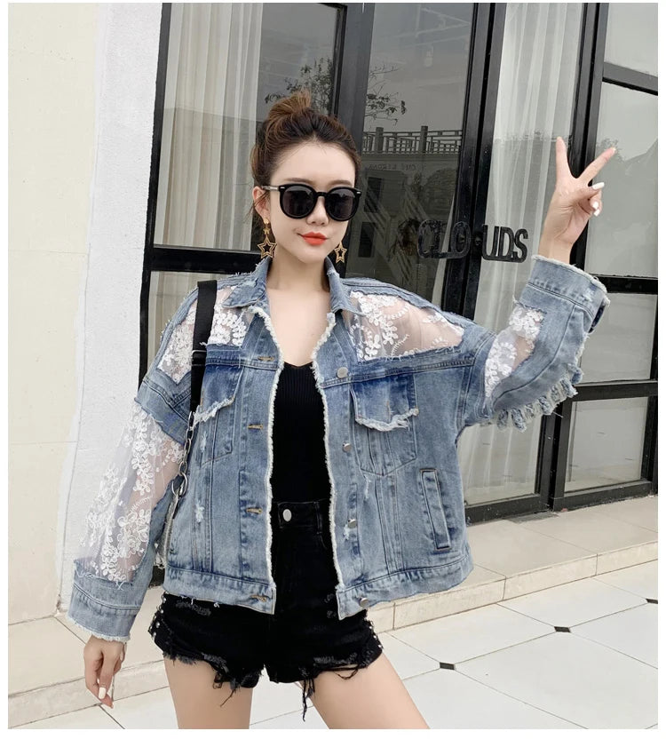 PATCHWORK LACE DENIM JACKET