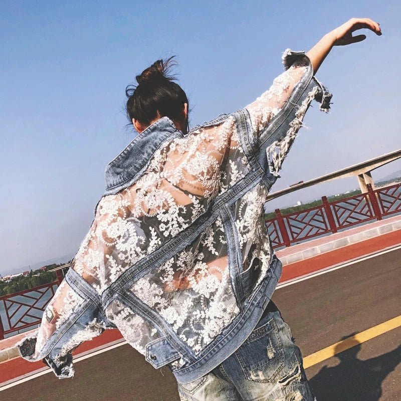 PATCHWORK LACE DENIM JACKET