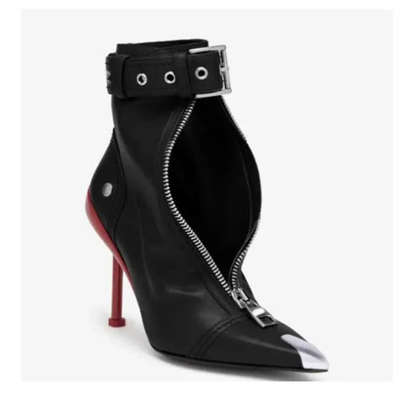 OPULA FRONT ZIPPER BUCKLE HEELS