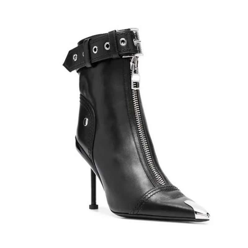 OPULA FRONT ZIPPER BUCKLE HEELS