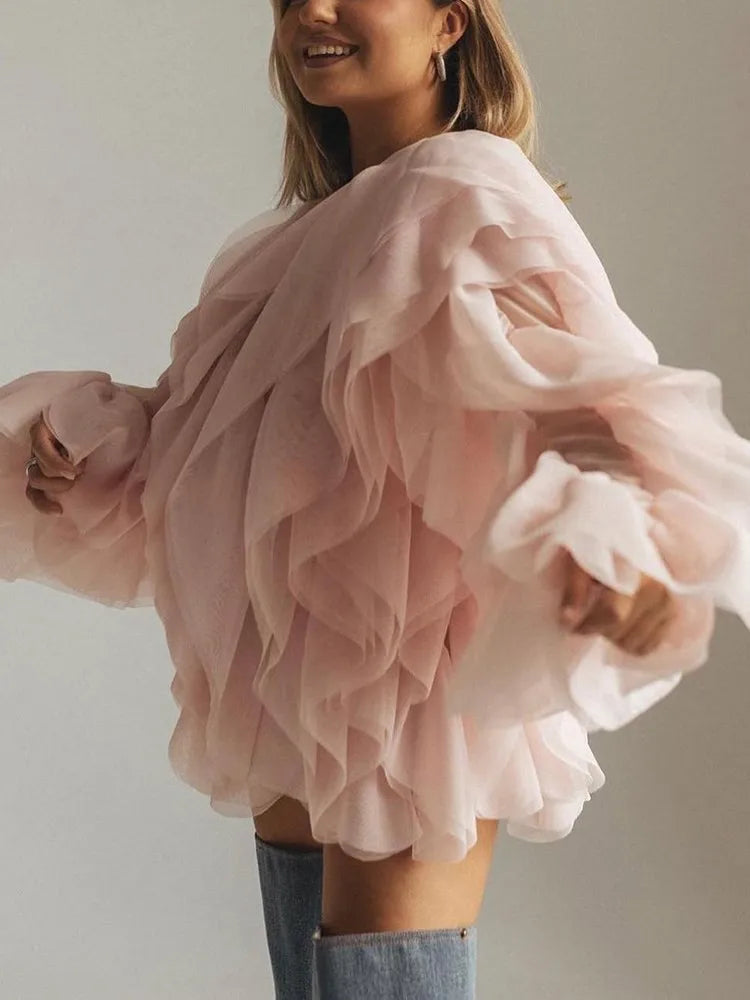 LACE UP LOOSE PULLOVER BLOUSE