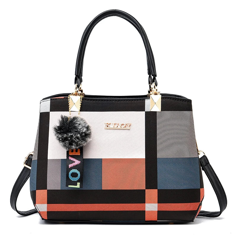 STYLISH PLAID PATTERN HANDBAG