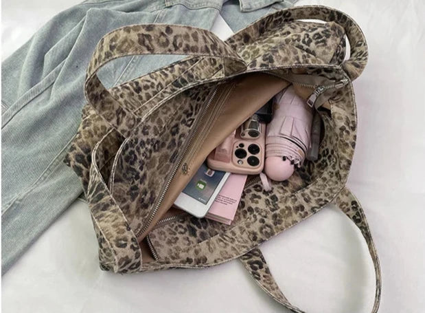 VINTAGE LEOPARD PATTERN TOTE BAG