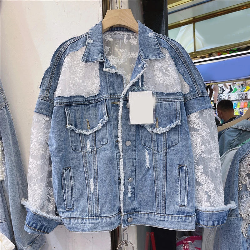 PATCHWORK LACE DENIM JACKET