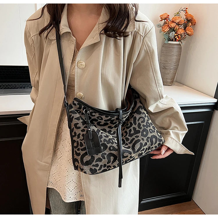 LEOPARD CROSSBODY TOTE BAG
