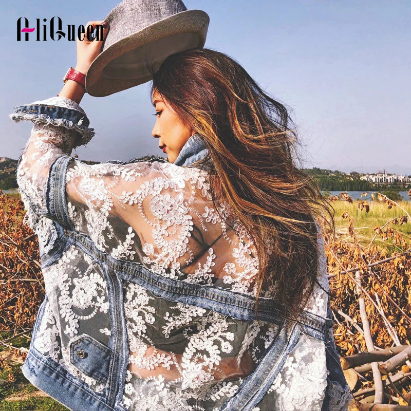 PATCHWORK LACE DENIM JACKET