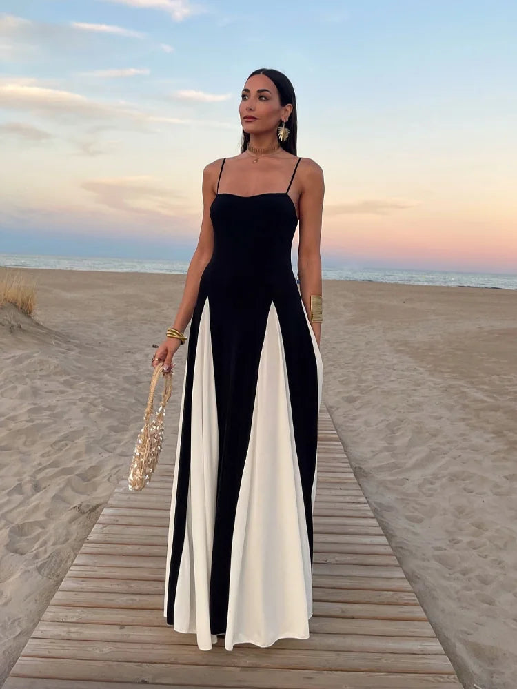 CONTRAST PATCHWORK SLING DRESS