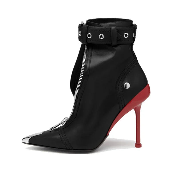 OPULA FRONT ZIPPER BUCKLE HEELS