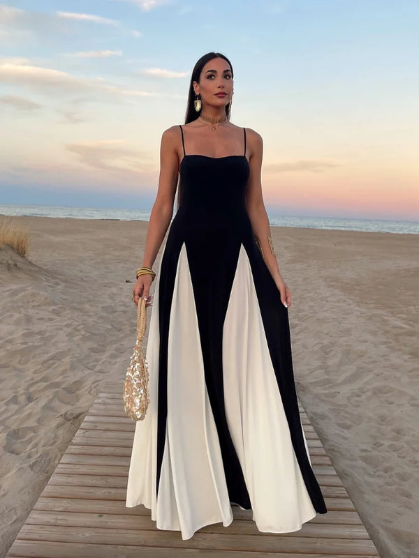 CONTRAST PATCHWORK SLING DRESS