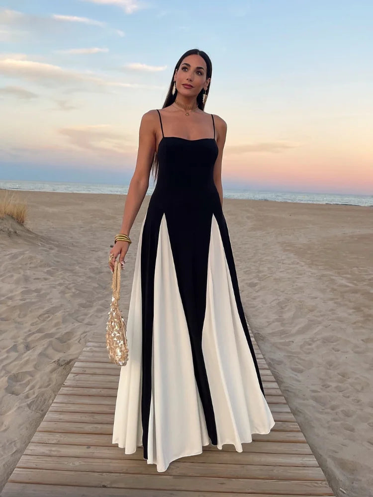 CONTRAST PATCHWORK SLING DRESS