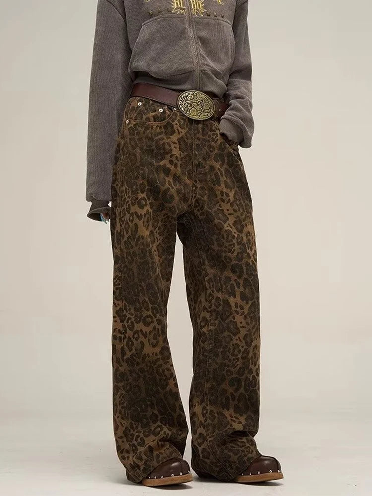 OVERSIZE VINTAGE LEOPARD DENIM JEANS