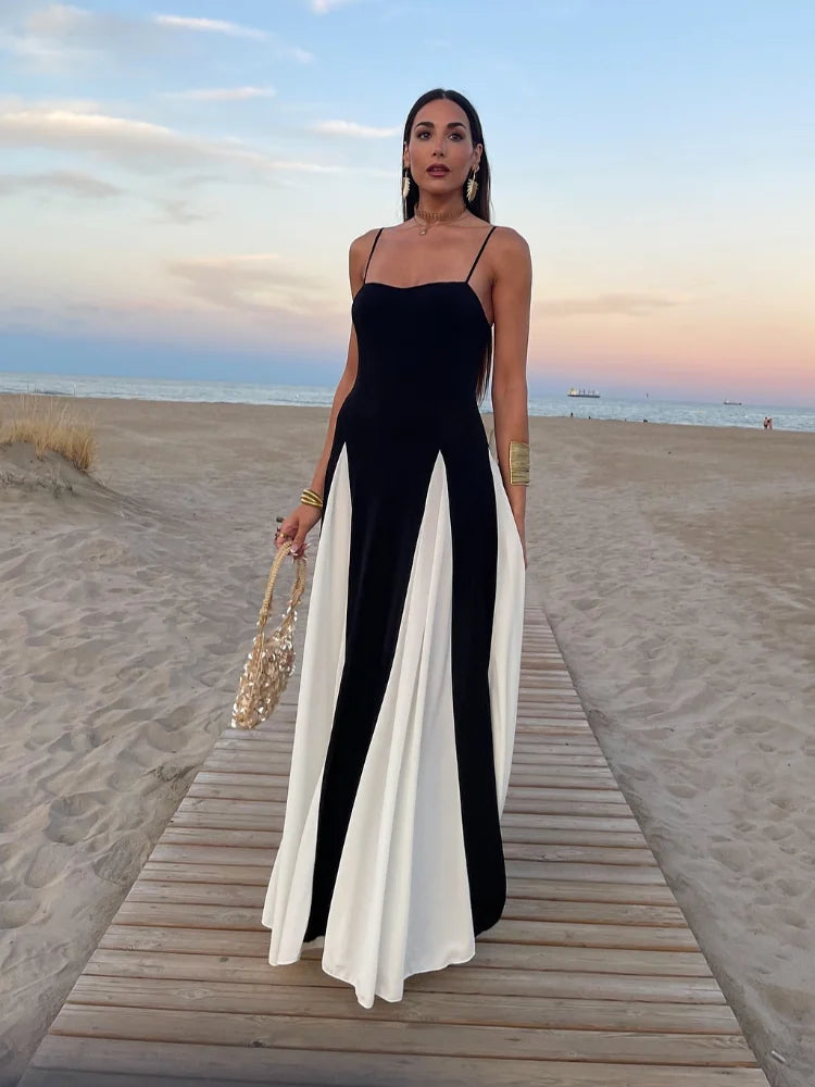 CONTRAST PATCHWORK SLING DRESS