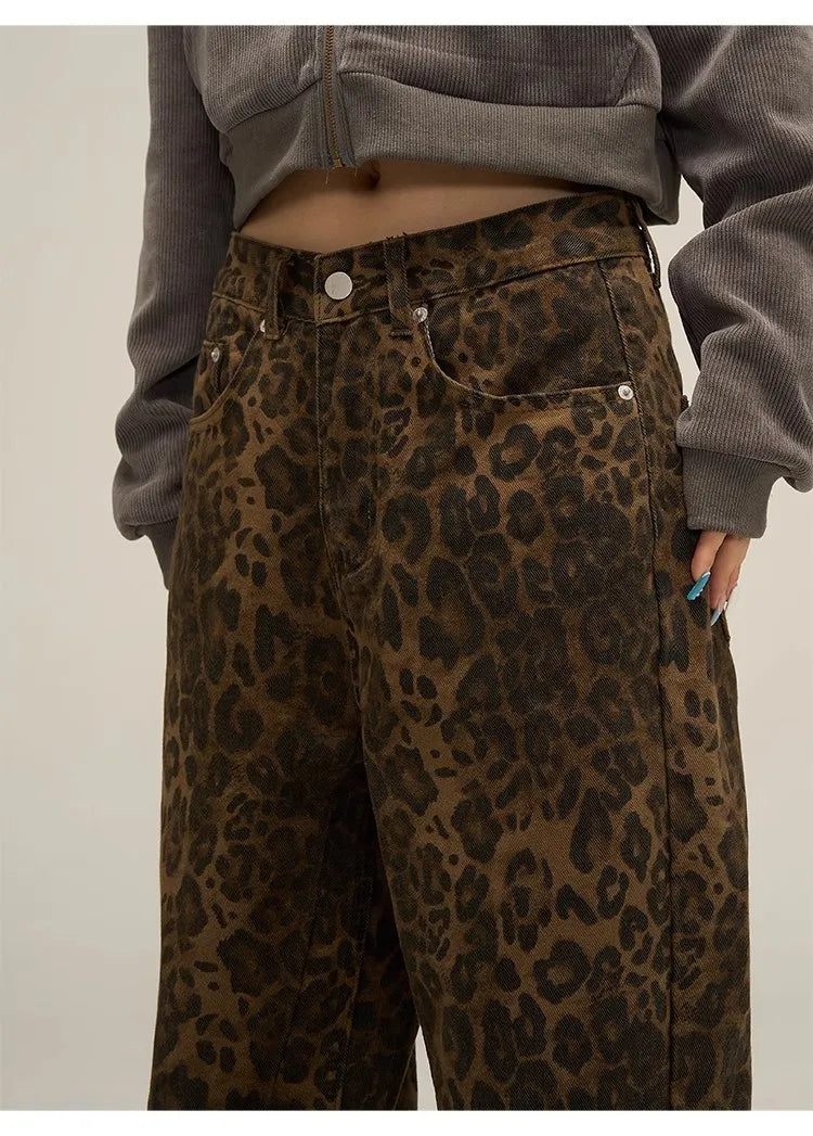 OVERSIZE VINTAGE LEOPARD DENIM JEANS