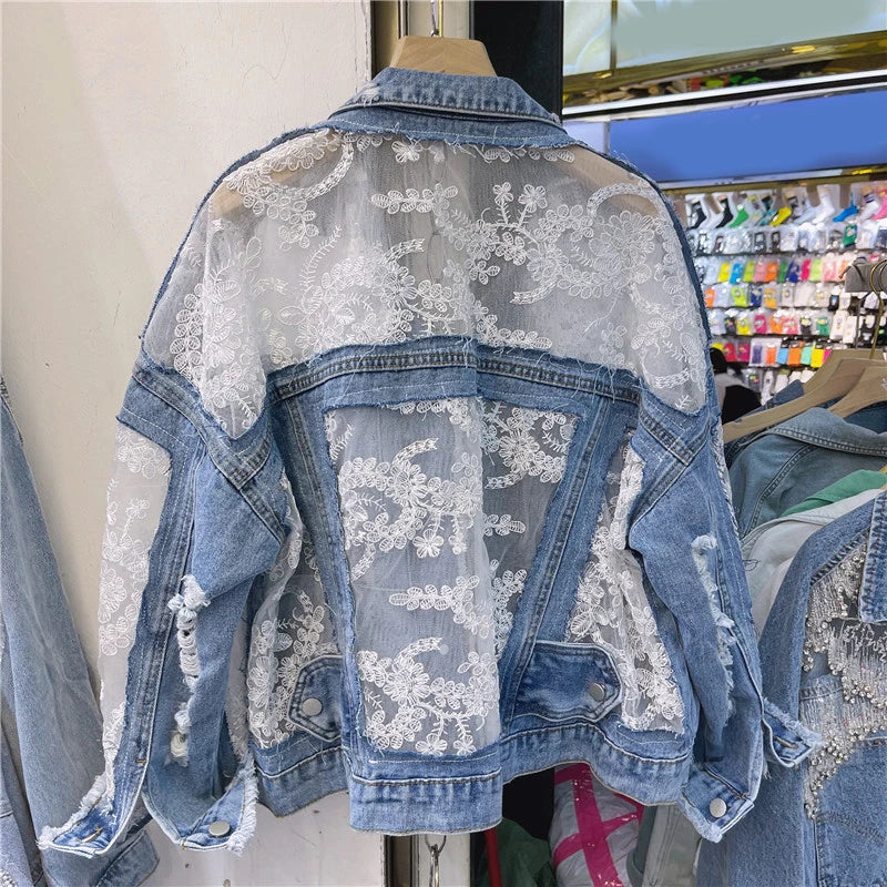 PATCHWORK LACE DENIM JACKET