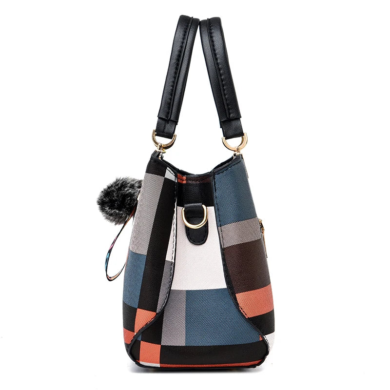 STYLISH PLAID PATTERN HANDBAG
