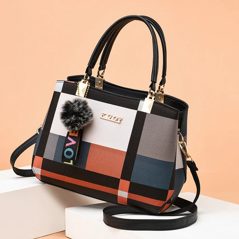 STYLISH PLAID PATTERN HANDBAG
