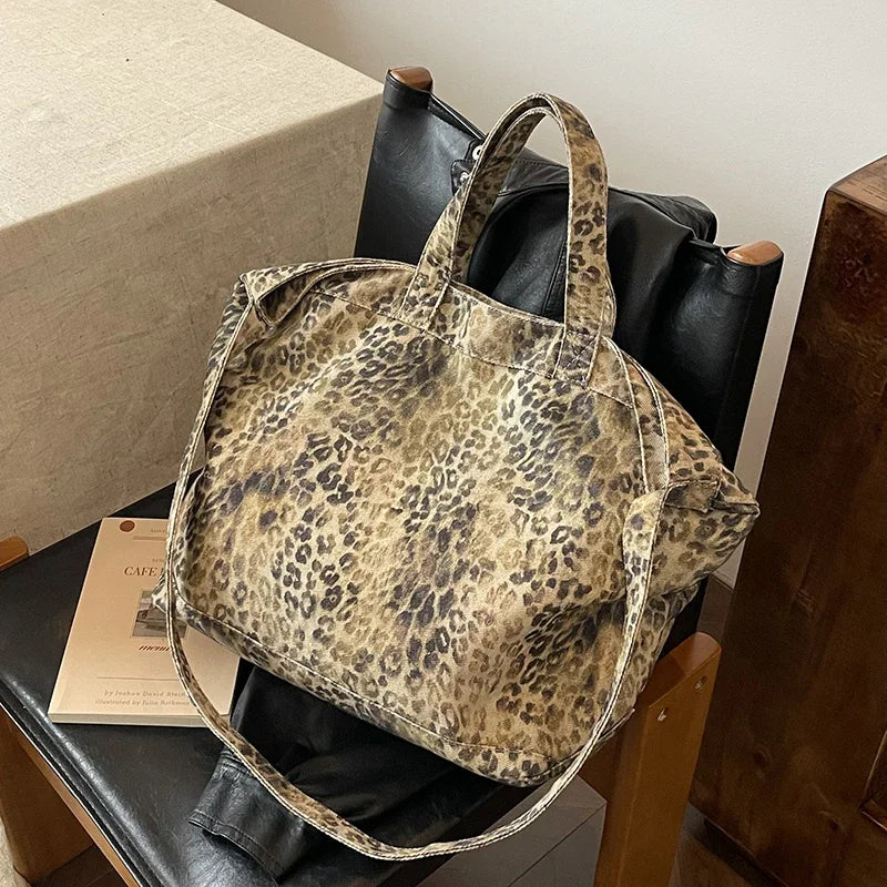 VINTAGE LEOPARD PATTERN TOTE BAG