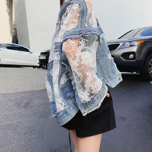 PATCHWORK LACE DENIM JACKET