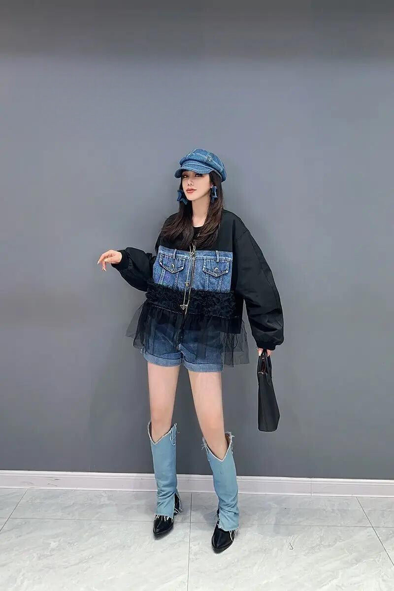 CUSTOM DESIGN MESH DENIM JACKET