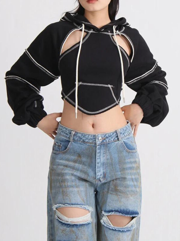 OPULA CUTOUT CROP HOODIE