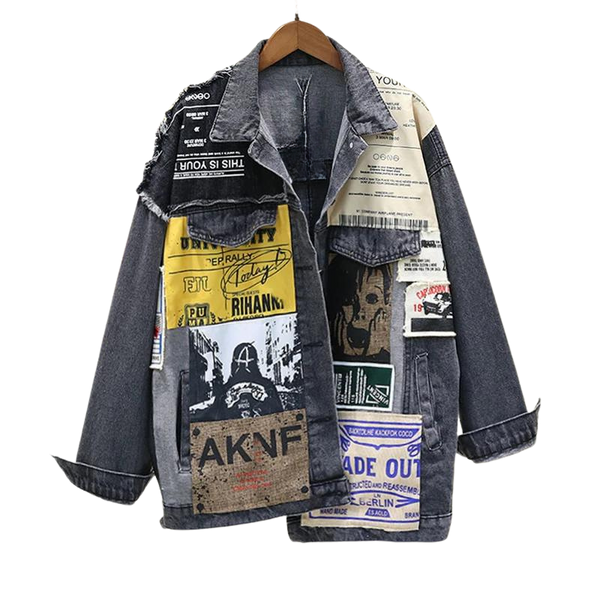 TRENDY NEWS PATCH VINTAGE DENIM JACKET