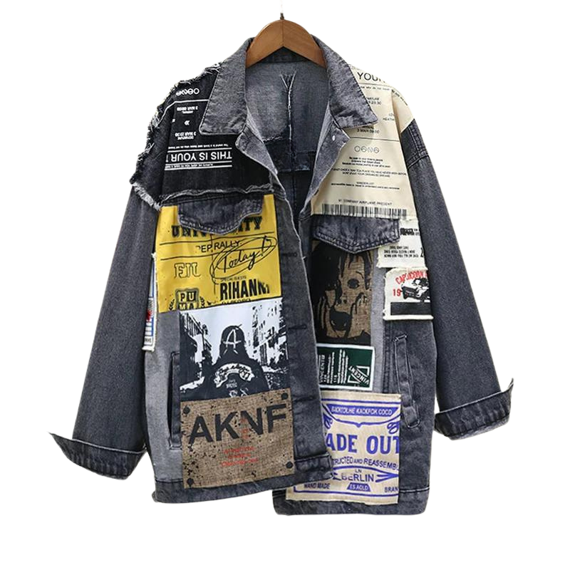 TRENDY NEWS PATCH VINTAGE DENIM JACKET